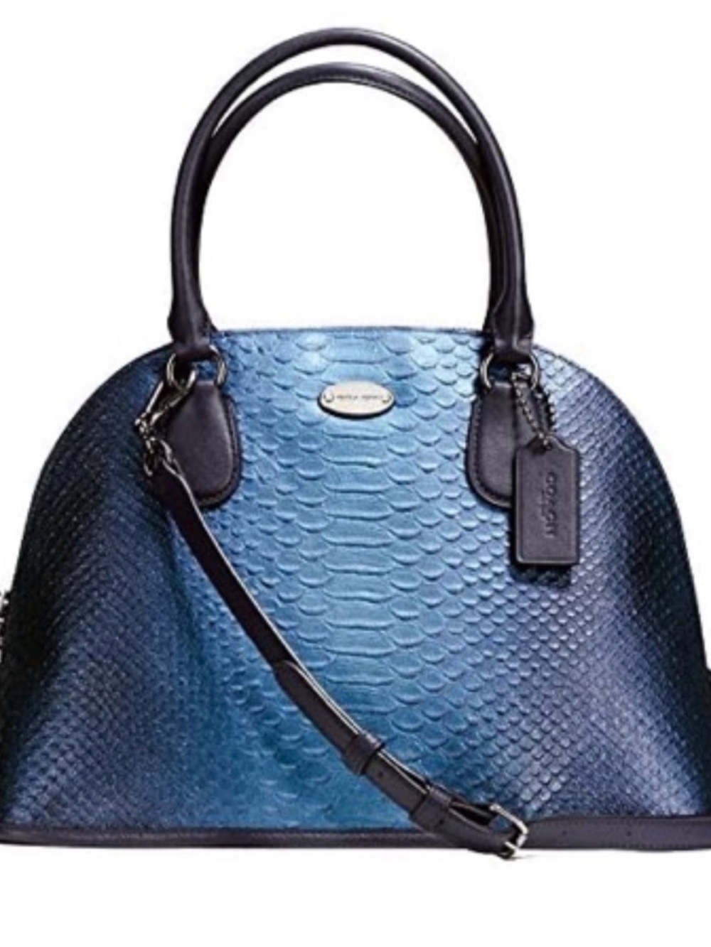 Coach Cora Embossed Snakeskin Gun Metal Metallic Satchel Blue F36693 NWT NEW BAG